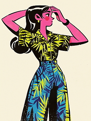 JPG 여자 패션 대학생 셔츠 패턴 일러스트 팔찌 한명 성인 쇼핑 컬러풀 귀걸이 빈티지 복고 하와이안 성인여자한명만 80년대 키치 국내일러스트 AI일러스트 AI콘텐츠 1 학생 컬러 컨셉 상의 무늬 장신구 사람 여자한명만 성인여자만 파일형식