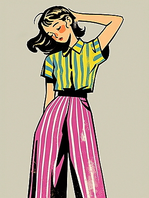 JPG 여자 패션 대학생 셔츠 패턴 일러스트 한명 성인 쇼핑 컬러풀 빈티지 복고 주머니손 하와이안 성인여자한명만 80년대 키치 국내일러스트 AI일러스트 AI콘텐츠 1 학생 컬러 컨셉 상의 무늬 모션 사람 여자한명만 성인여자만 파일형식