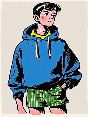 JPG 패션 남자 대학생 패턴 일러스트 반바지 한명 성인 쇼핑 컬러풀 빈티지 복고 주머니손 후드티 성인남자한명만 80년대 키치 국내일러스트 AI일러스트 AI콘텐츠 1 학생 컬러 컨셉 티셔츠 무늬 바지 모션 사람 남자한명만 성인남자만 파일형식