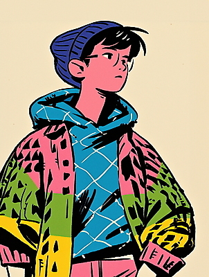 JPG 패션 남자 안경 대학생 패턴 일러스트 한명 성인 쇼핑 컬러풀 빈티지 복고 비니 후드티 성인남자한명만 80년대 키치 국내일러스트 AI일러스트 AI콘텐츠 모자_잡화 1 학생 잡화 컬러 컨셉 티셔츠 무늬 사람 남자한명만 성인남자만 파일형식