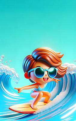 JPG 편집이미지 캐릭터 여자 수영복 어린이 파도 자연 물놀이 휴가 한명 소녀 여름 파란색 선글라스 서핑 즐거움 청록색 활기 소녀한명만 편집3D AI컴퓨터그래픽 AI콘텐츠 1 옷 계절 감정 안경 바다 컬러 컨셉 놀이 사람 3D 수상스포츠 생태계 여자한명만 소녀만 파일형식