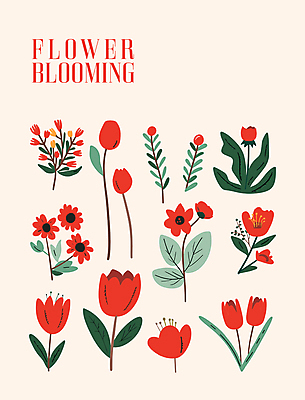 꽃잎 스티커 일러스트 자연 따뜻함 타이포그라피 사람없음 노란색 튤립 풀잎 그림 베이지색 엘리먼트 국내일러스트 AI파일 문자 꽃 컬러 잎 풀_식물 생태계 파일형식 벡터