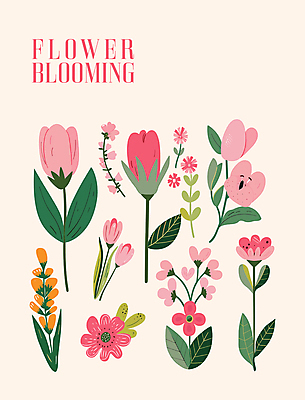 꽃잎 스티커 일러스트 자연 따뜻함 타이포그라피 사람없음 노란색 튤립 풀잎 그림 베이지색 엘리먼트 국내일러스트 AI파일 문자 꽃 컬러 잎 풀_식물 생태계 파일형식 벡터