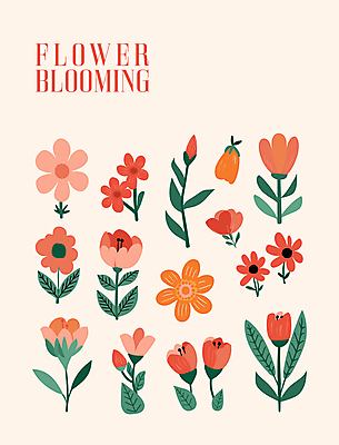 꽃잎 스티커 일러스트 자연 따뜻함 타이포그라피 사람없음 튤립 풀잎 그림 베이지색 엘리먼트 국내일러스트 AI파일 문자 꽃 컬러 잎 풀_식물 생태계 파일형식 벡터