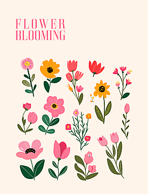 꽃잎 스티커 일러스트 자연 따뜻함 타이포그라피 사람없음 노란색 튤립 풀잎 그림 베이지색 엘리먼트 국내일러스트 AI파일 문자 꽃 컬러 잎 풀_식물 생태계 파일형식 벡터