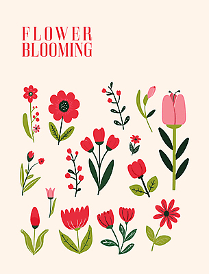 꽃잎 스티커 일러스트 자연 따뜻함 타이포그라피 사람없음 튤립 풀잎 그림 베이지색 엘리먼트 국내일러스트 AI파일 문자 꽃 컬러 잎 풀_식물 생태계 파일형식 벡터