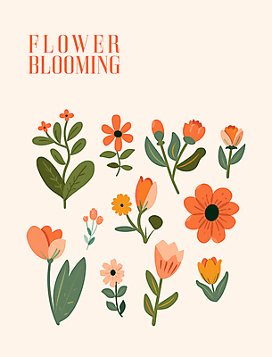 꽃잎 스티커 일러스트 자연 따뜻함 타이포그라피 사람없음 노란색 튤립 풀잎 그림 베이지색 엘리먼트 국내일러스트 AI파일 문자 꽃 컬러 잎 풀_식물 생태계 파일형식 벡터