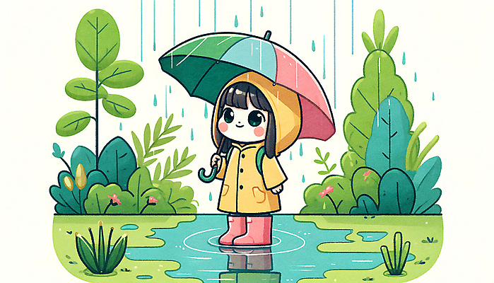 JPG 나무 여자 꽃 어린이 가방 일러스트 우산 나뭇잎 장화 한명 들기 소녀 여름 귀여움 풀잎 숲 빗방울 웅덩이 우비 소녀한명만 국내일러스트 AI일러스트 AI콘텐츠 식물 1 잡화 옷 계절 신발 컨셉 잎 모션 사람 풀_식물 비_날씨 여자한명만 소녀만 파일형식