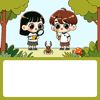 전신 나무 어린이 곤충 일러스트 자연 돋보기 들기 소녀 소년 두명 연필 귀여움 공책 버섯 관찰 풀잎 숲 사슴벌레 어린이만 카피스페이스 국내일러스트 AI파일 식물 동물 여자 남자 컨셉 잎 모션 문구용품 학용품 사람 필기구 공백 풀_식물 생태계 파일형식 벡터