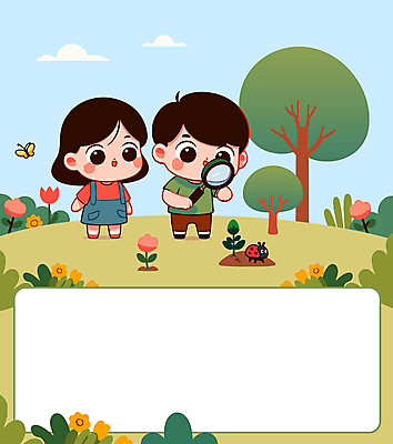 전신 나무 구름 꽃 어린이 나비 곤충 일러스트 자연 하늘 돋보기 들기 소녀 소년 두명 귀여움 관찰 풀잎 숲 언덕 무당벌레 어린이만 카피스페이스 국내일러스트 AI파일 자연요소 식물 동물 여자 남자 컨셉 잎 모션 사람 공백 풀_식물 생태계 파일형식 벡터