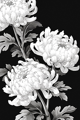 JPG 포스터 일러스트 국화 사람없음 검은색 흰색 분위기 제사 애도 장례 추모 국내일러스트 AI일러스트 AI콘텐츠 꽃 컬러 컨셉 전통의례 파일형식