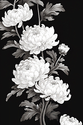 JPG 포스터 일러스트 국화 사람없음 검은색 흰색 분위기 제사 애도 장례 추모 국내일러스트 AI일러스트 AI콘텐츠 꽃 컬러 컨셉 전통의례 파일형식