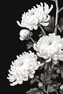 JPG 포스터 일러스트 국화 사람없음 검은색 흰색 분위기 제사 애도 장례 추모 국내일러스트 AI일러스트 AI콘텐츠 꽃 컬러 컨셉 전통의례 파일형식