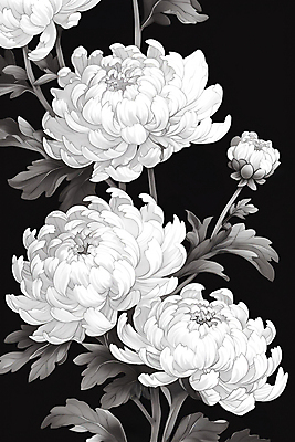 JPG 포스터 일러스트 국화 사람없음 검은색 흰색 분위기 제사 애도 장례 추모 국내일러스트 AI일러스트 AI콘텐츠 꽃 컬러 컨셉 전통의례 파일형식