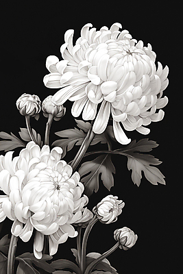 JPG 포스터 일러스트 국화 사람없음 검은색 흰색 분위기 제사 애도 장례 추모 국내일러스트 AI일러스트 AI콘텐츠 꽃 컬러 컨셉 전통의례 파일형식