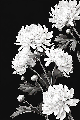 JPG 포스터 일러스트 국화 사람없음 검은색 흰색 분위기 제사 애도 장례 추모 국내일러스트 AI일러스트 AI콘텐츠 꽃 컬러 컨셉 전통의례 파일형식