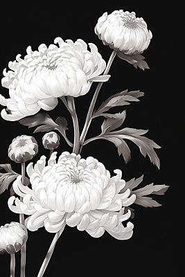 JPG 포스터 일러스트 국화 사람없음 검은색 흰색 분위기 제사 애도 장례 추모 국내일러스트 AI일러스트 AI콘텐츠 꽃 컬러 컨셉 전통의례 파일형식