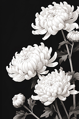 JPG 포스터 일러스트 국화 사람없음 검은색 흰색 분위기 제사 애도 장례 추모 국내일러스트 AI일러스트 AI콘텐츠 꽃 컬러 컨셉 전통의례 파일형식