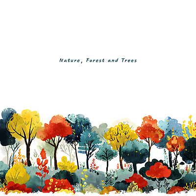 PSD 나무 일러스트 자연 수채화 풍경 타이포그라피 사람없음 컬러풀 가을 화려 숲 카피스페이스 국내일러스트 식물 문자 계절 컬러 컨셉 공백 생태계 파일형식