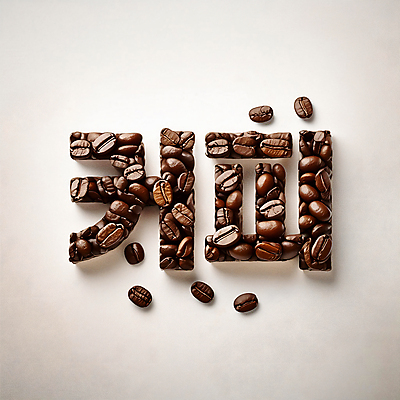 JPG 편집이미지 문자 디자인 커피 타이포그라피 한글 사람없음 갈색 원두 디지털합성 창의력 편집소스 편집실사 AI컴퓨터그래픽 AI콘텐츠 음료 컬러 CG 파일형식