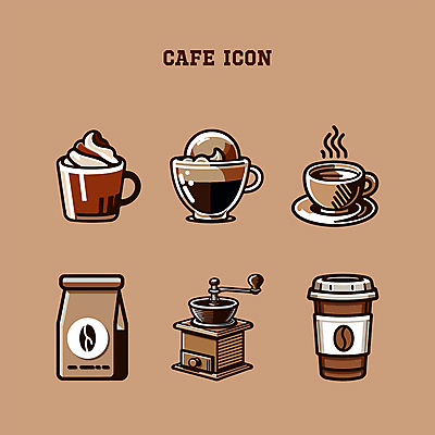 아이콘 아이스크림 잔 사람없음 컵 갈색 카페 분위기 크림 메뉴 그라인더 아메리카노 에스프레소 휘핑크림 아포카토 2025년 원두봉투 트렌드컬러 2D아이콘 모카무스 AI파일 식기 커피 컬러 컨셉 디저트 봉투 상점 연도 커피용품 휘핑 파일형식 벡터