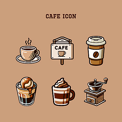 아이콘 아이스크림 잔 간판 사람없음 컵 갈색 카페 분위기 메뉴 그라인더 아메리카노 아이스커피 아포카토 2025년 트렌드컬러 2D아이콘 모카무스 AI파일 식기 커피 컬러 컨셉 디저트 상점 연도 커피용품 파일형식 벡터