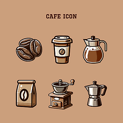 아이콘 커피 주전자 사람없음 컵 갈색 카페 원두 분위기 메뉴 그라인더 원두봉투 2D아이콘 AI파일 식기 음료 컬러 컨셉 주방용품 봉투 상점 커피용품 파일형식 벡터