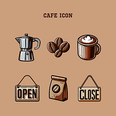 아이콘 커피 주전자 사람없음 컵 갈색 카페 원두 분위기 크림 라떼 휘핑크림 원두봉투 2D아이콘 AI파일 식기 음료 컬러 컨셉 주방용품 봉투 상점 휘핑 파일형식 벡터