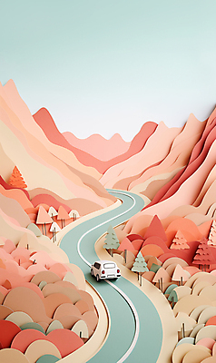 JPG 나무 편집이미지 도로 분홍색 여행 자동차 자연 산 풍경 사람없음 여름휴가 주황색 드라이브 분위기 페이퍼아트 색종이 카피스페이스 편집실사 AI포토 AI콘텐츠 식물 종이 길 육상교통 컬러 컨셉 교통시설 휴가 공백 운전 CG 생태계 파일형식 여름_계절