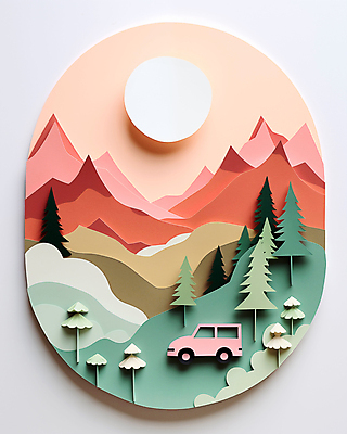 JPG 나무 편집이미지 도로 분홍색 여행 자동차 자연 산 풍경 사람없음 여름휴가 태양 드라이브 분위기 페이퍼아트 색종이 카피스페이스 편집실사 AI포토 AI콘텐츠 자연요소 식물 종이 길 육상교통 컬러 컨셉 교통시설 휴가 공백 운전 CG 생태계 파일형식 여름_계절