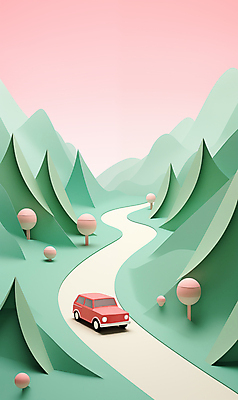 JPG 나무 편집이미지 도로 분홍색 여행 자동차 자연 산 풍경 사람없음 초록색 여름휴가 드라이브 분위기 페이퍼아트 색종이 카피스페이스 편집실사 AI포토 AI콘텐츠 식물 종이 길 육상교통 컬러 컨셉 교통시설 휴가 공백 운전 CG 생태계 파일형식 여름_계절