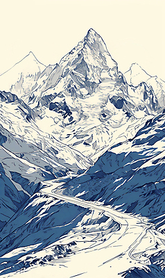 JPG 겨울 일러스트 자연 하늘 풍경 사람없음 파란색 눈 분위기 스케치 봉우리 카피스페이스 설산 산맥 국내일러스트 AI일러스트 AI콘텐츠 자연요소 계절 컬러 컨셉 날씨 산 미술 공백 생태계 파일형식