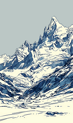 JPG 겨울 일러스트 자연 하늘 풍경 사람없음 파란색 눈 분위기 스케치 봉우리 카피스페이스 설산 산맥 국내일러스트 AI일러스트 AI콘텐츠 자연요소 계절 컬러 컨셉 날씨 산 미술 공백 생태계 파일형식