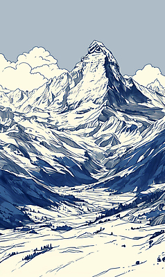 JPG 구름 겨울 일러스트 자연 하늘 풍경 사람없음 파란색 눈 분위기 스케치 봉우리 카피스페이스 설산 산맥 국내일러스트 AI일러스트 AI콘텐츠 자연요소 계절 컬러 컨셉 날씨 산 미술 공백 생태계 파일형식