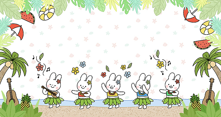 PSD 꽃 연주 일러스트 휴식 수박 해변 사람없음 초록색 여름 야자수 기타 파라솔 토끼캐릭터 튜브 훌라춤 훌라의상 카피스페이스 국내일러스트 나무 식물 옷 계절 음악 바다 컬러 동물캐릭터 컨셉 과일 현악기 공백 춤 토끼 파일형식