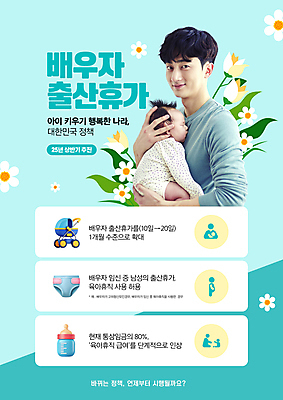 PSD 편집이미지 남자 꽃 가족 안기 미소 20대 성인 두명 아기 신생아 아빠 젖병 민트 기저귀 유모차 정책 출산휴가 남성육아휴직 이미지편집 식물 관계 모션 휴가 표정 사람 청년 아기용품 허브 파일형식 육아휴직