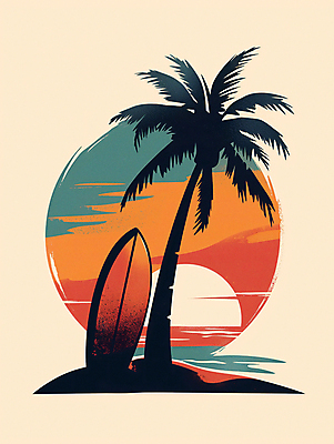 JPG 구름 파도 일러스트 하늘 해변 사람없음 여름 여름휴가 야자수 태양 주황색 일몰 서핑보드 서핑 분위기 국내일러스트 AI일러스트 AI콘텐츠 자연요소 나무 계절 바다 컬러 컨셉 휴가 노을 수상스포츠 보드_스포츠 파일형식 여름_계절