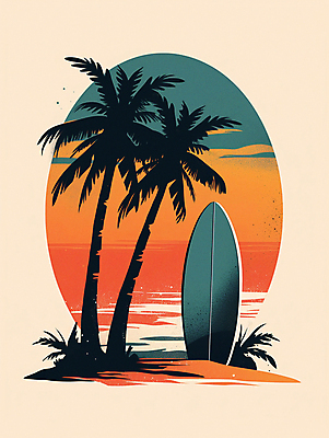JPG 구름 파도 일러스트 하늘 해변 사람없음 여름 여름휴가 야자수 주황색 일몰 서핑보드 서핑 분위기 국내일러스트 AI일러스트 AI콘텐츠 자연요소 나무 계절 바다 컬러 컨셉 휴가 노을 수상스포츠 보드_스포츠 파일형식 여름_계절