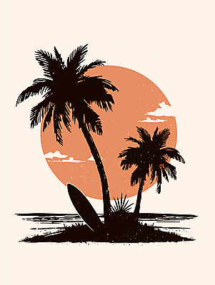 JPG 구름 파도 일러스트 하늘 해변 사람없음 여름 여름휴가 야자수 검은색 일몰 서핑보드 서핑 분위기 국내일러스트 AI일러스트 AI콘텐츠 자연요소 나무 계절 바다 컬러 컨셉 휴가 노을 수상스포츠 보드_스포츠 파일형식 여름_계절