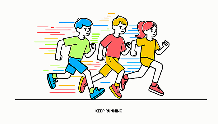 전신 캐릭터 여자 남자 행복 운동화 일러스트 건강 미소 웃음 성인 세명 운동복 컬러풀 달리기 조깅 즐거움 러닝 성인만 일러캐릭터 AI파일 옷 감정 컬러 신발 모션 표정 사람 운동 파일형식 벡터