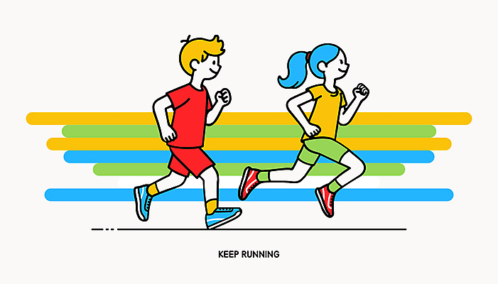 전신 캐릭터 여자 남자 행복 운동화 일러스트 건강 미소 웃음 성인 두명 운동복 컬러풀 달리기 조깅 즐거움 러닝 성인만 일러캐릭터 AI파일 옷 감정 컬러 신발 모션 표정 사람 운동 파일형식 벡터