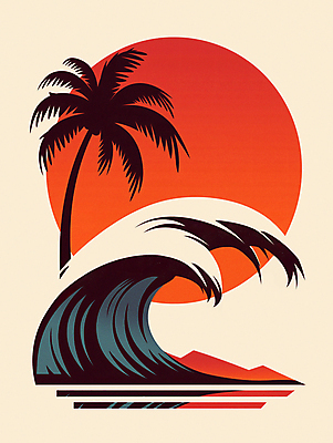 JPG 구름 파도 일러스트 자연 하늘 휴식 해변 사람없음 빨간색 여름휴가 야자수 일몰 휴양지 카피스페이스 국내일러스트 AI일러스트 AI콘텐츠 자연요소 나무 바다 컬러 컨셉 휴가 노을 공백 장소 생태계 파일형식 여름_계절