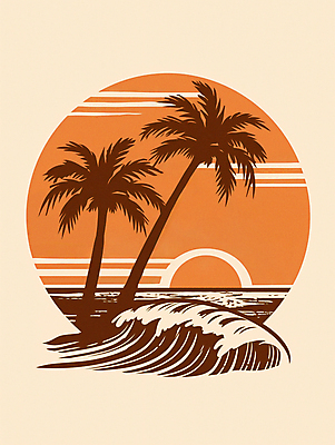 JPG 구름 파도 일러스트 자연 하늘 휴식 해변 사람없음 여름휴가 야자수 주황색 일몰 휴양지 카피스페이스 국내일러스트 AI일러스트 AI콘텐츠 자연요소 나무 바다 컬러 컨셉 휴가 노을 공백 장소 생태계 파일형식 여름_계절