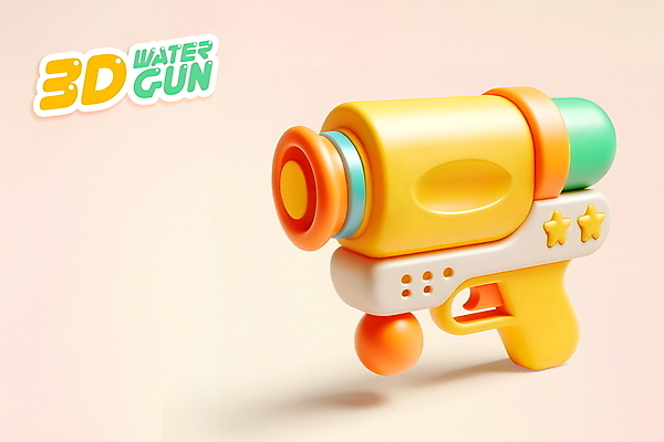 PSD 편집이미지 물놀이 타이포그라피 사람없음 여름 노란색 3D 총 오브젝트 물총 카피스페이스 편집3D 문자 계절 무기 컬러 놀이 공백 디지털합성 파일형식