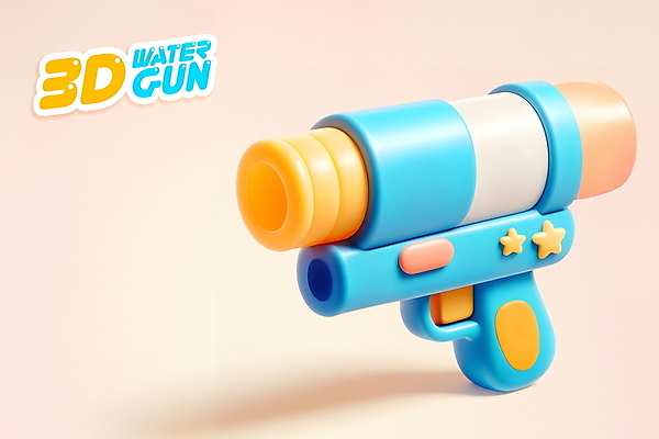 PSD 편집이미지 물놀이 타이포그라피 사람없음 여름 파란색 3D 총 오브젝트 물총 카피스페이스 편집3D 문자 계절 무기 컬러 놀이 공백 디지털합성 파일형식