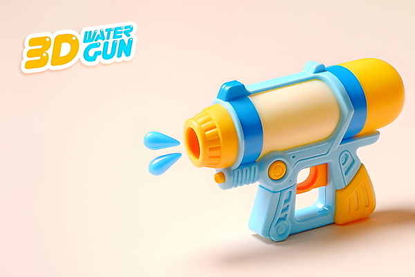 PSD 편집이미지 물놀이 타이포그라피 사람없음 여름 파란색 3D 총 오브젝트 물총 카피스페이스 편집3D 문자 계절 무기 컬러 놀이 공백 디지털합성 파일형식