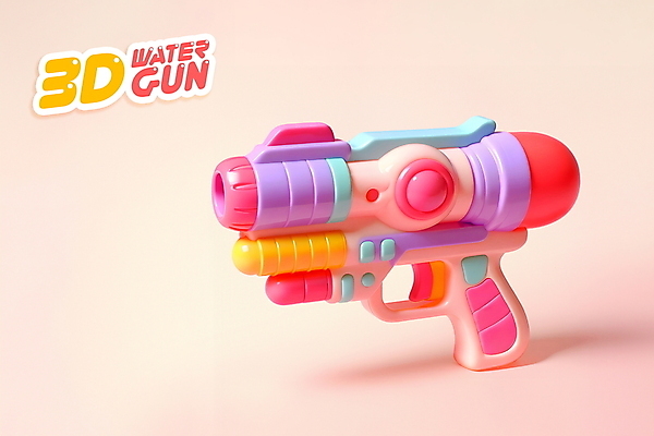PSD 편집이미지 분홍색 물놀이 타이포그라피 사람없음 여름 3D 총 오브젝트 물총 카피스페이스 편집3D 문자 계절 무기 컬러 놀이 공백 디지털합성 파일형식