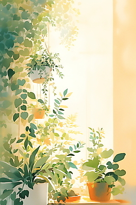 JPG 화분 화초 일러스트 자연 프레임 실내 사람없음 초록색 인테리어 평화 창가 카피스페이스 플랜테리어 국내일러스트 AI일러스트 AI콘텐츠 식물 디자인 컬러 컨셉 창문 내부 공백 생태계 파일형식