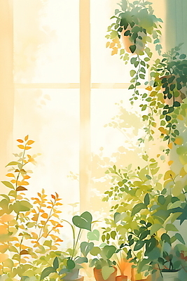 JPG 화분 화초 일러스트 자연 프레임 실내 사람없음 초록색 인테리어 고요 창가 카피스페이스 플랜테리어 국내일러스트 AI일러스트 AI콘텐츠 식물 디자인 컬러 창문 내부 공백 생태계 파일형식