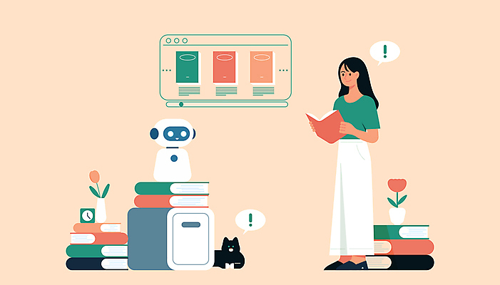 전신 여자 꽃 화분 시계 말풍선 일러스트 책장 한명 들기 성인 책 독서 고양이 도서관 느낌표 서재 로봇 추천 베이지색 성인여자한명만 국내일러스트 AI파일 식물 1 기호 교육 컬러 가구 포유류 모션 사람 반려동물 여자한명만 성인여자만 파일형식 벡터